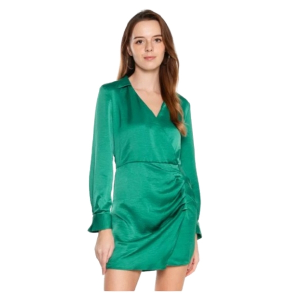 Zara Emerald Green Satin Effect Long Sleeve Mini Dress, Womens Small -  greenwatershopping.com